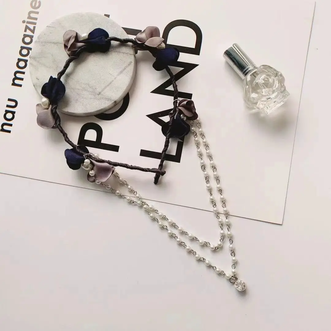 

FSGZ 2021 New Headband For Women Bridal Flower Crown Hairbands Fashion Pearl Crystal Chain Hairdress Hair Accesories Women