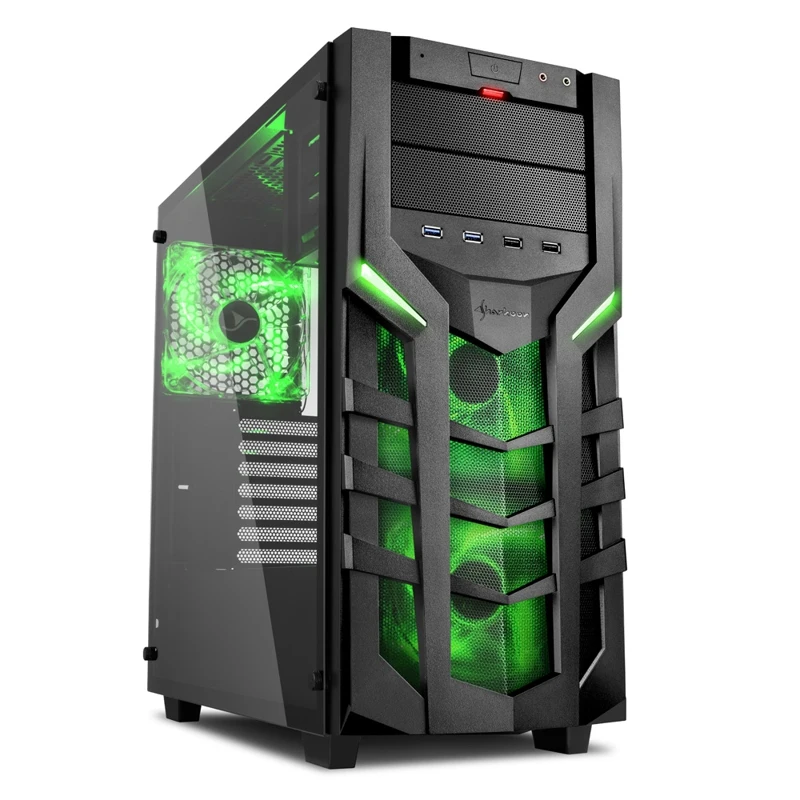 Игровой корпус для компьютера Sharkoon DG7000 G green ATX 2xUSB 2.0 3.0 Audio 3x140mm fan без БП led