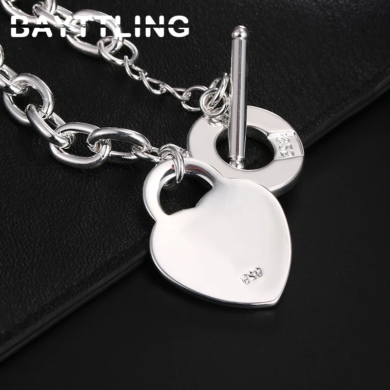 

BAYTTLING 8 Inch Silver Color Glossy Heart Pendant TO Bracelet For Woman Fashion Engagement Jewelry Couple Gift