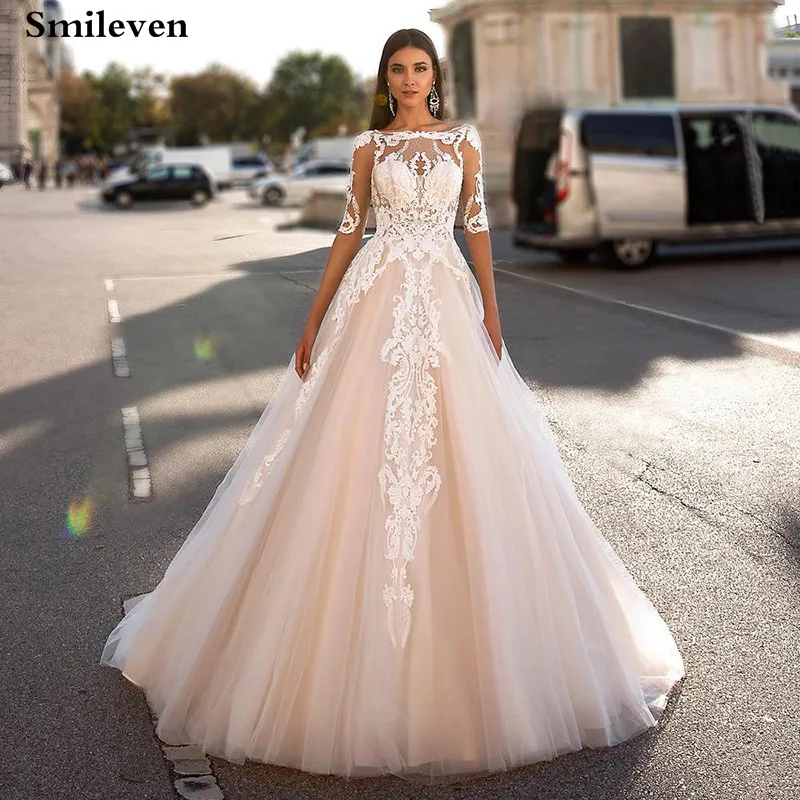 Smileven свадебное платье принцессы с коротким рукавом женское открытой спиной Vestido