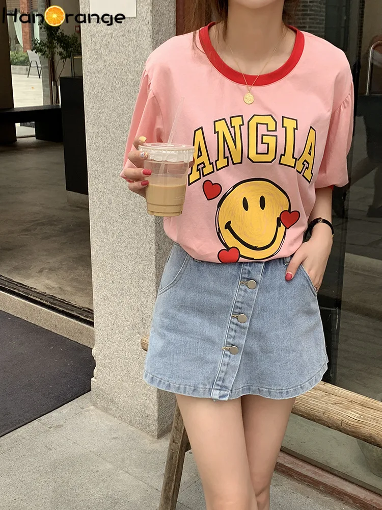 

Slip Pure Cotton Women Tees Letter Printed Short-sleeved Casual Tops Summer Loose Cute Age-reducing T-shirt Female
