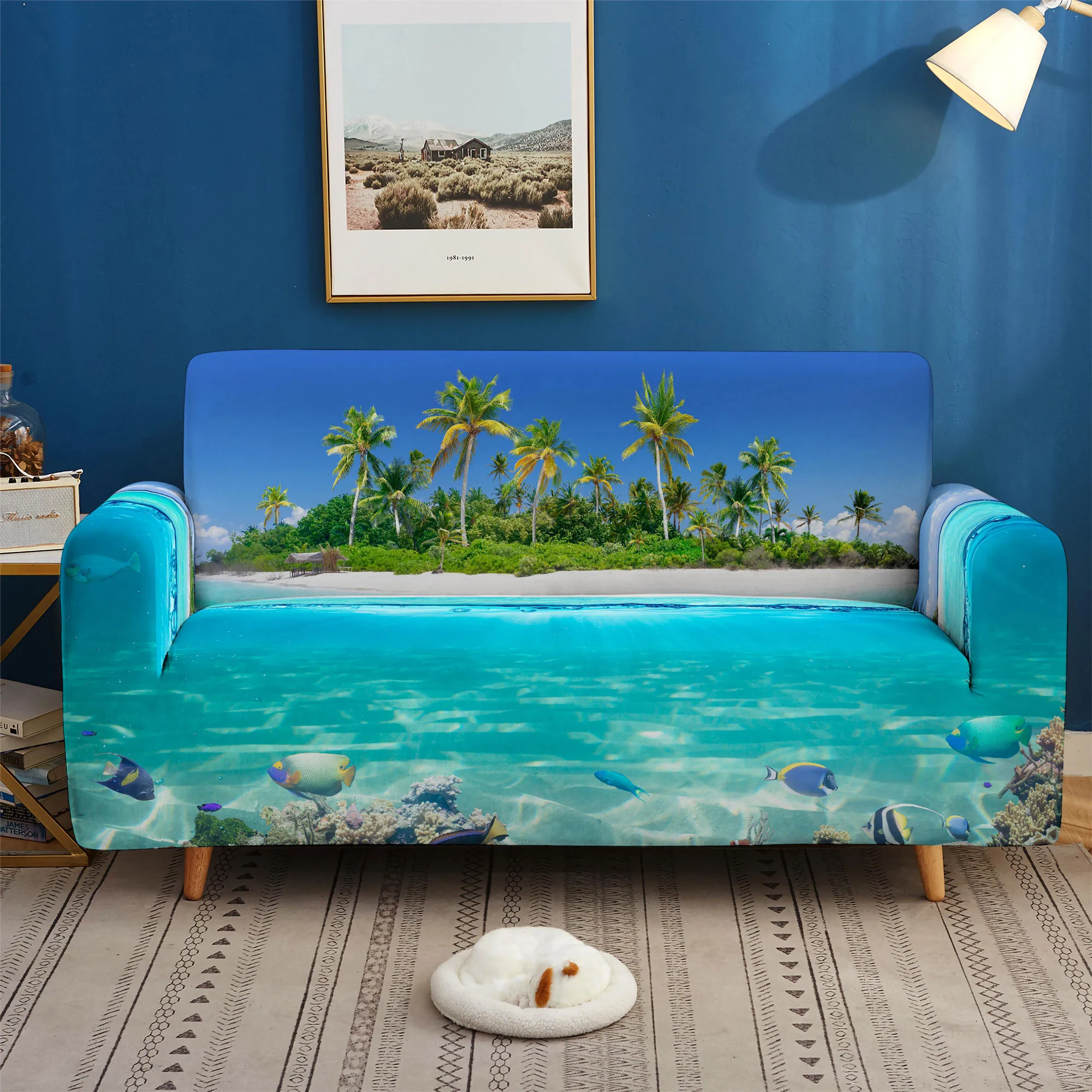 

3D Ocean Park Print Dolphin Sofa Cover Stretch Slipcovers Elastic Sofa Chair Cover for Living Room Couch Cover 1/2/3/4 Seat