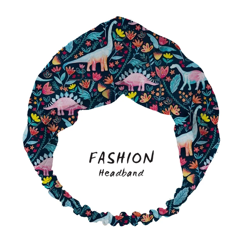 

Fashion Women Hair Accessories 2020 bandanas Hair Bands Dinosaur Delight Print Headbands Cross Bandanas HairBands Scrunchies