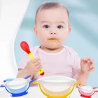 Детская чашка на присоске, герметичная крышка с датчиком температуры набор силиконовых ложек, детская посуда для кормления