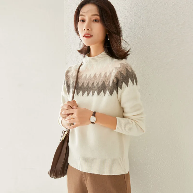 

2021 Woolen Sweater Women's Round Neck Fall/Winter Wear 100%Wool Top Large Size Pullover Knit Shirt Base Cashmere Sweater Thick