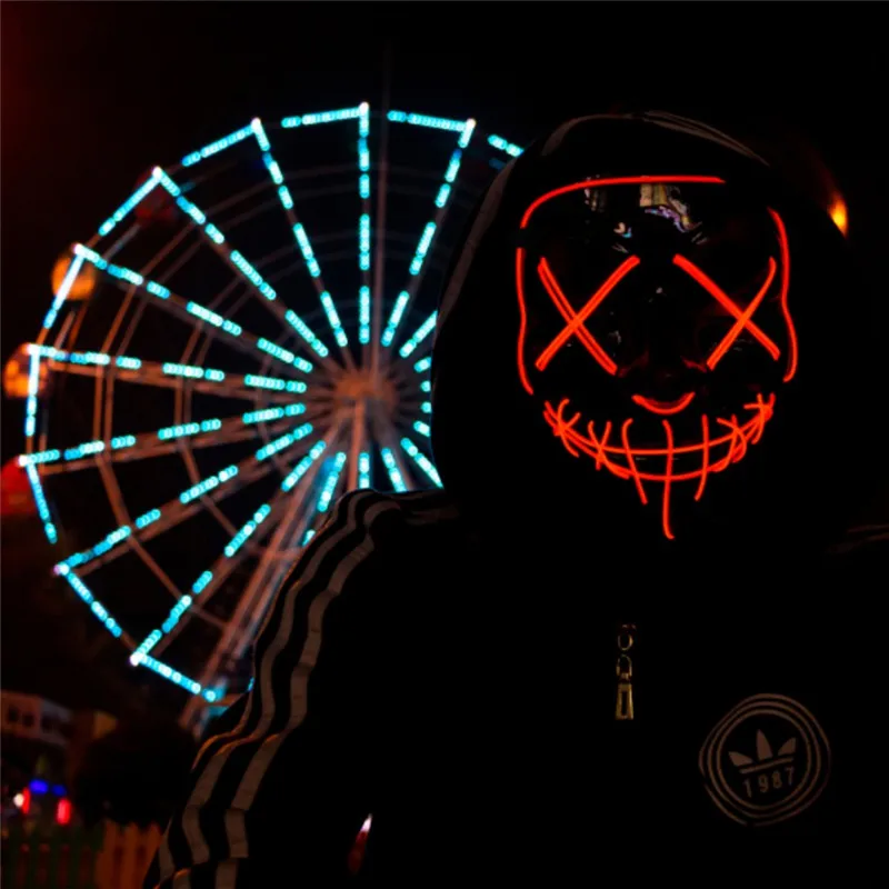 LED Halloween Mask The Purge Light Up Party Masks Neon Cosplay Mascara Horror Glow In Dark Masque V for Vendetta | Дом и сад