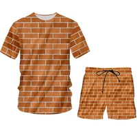 ifpd red brick wall print 2 pieces set soprts t shirt shorts men brick splicing sweatshirts plus size tracksuit couple outfit