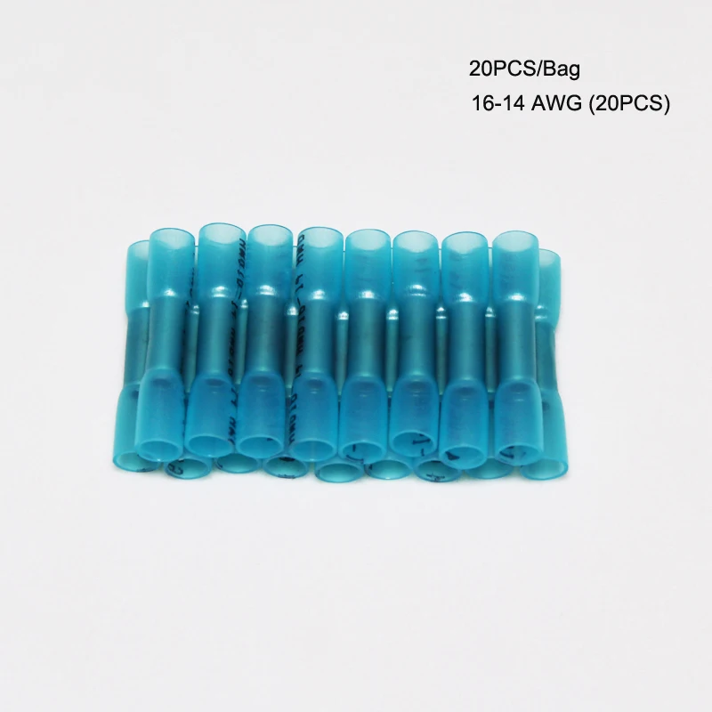 20 PCS with bag 200/100 шт изолированные термоусадочные стыковые клеммы электрические соединительные провода водонепроницаемый кабель обжимные клеммы Разъемы AWG 22-10 - Цвет: 20 PCS with bag