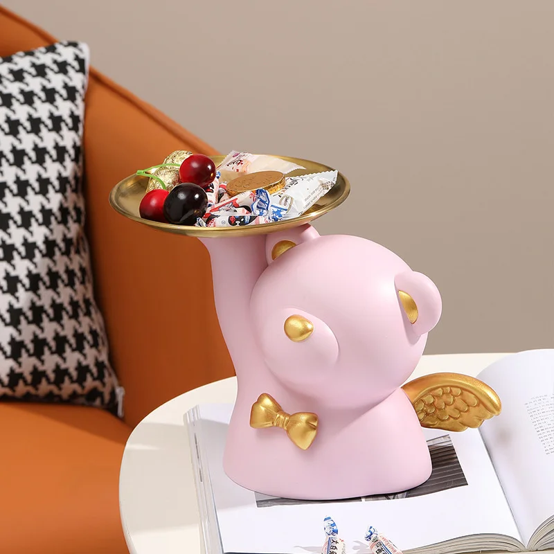 Bandeja n&oacute;rdica de lujo para decoraci&oacute;n del hogar, bandeja creativa con forma de alas de &Aacute;ngel y oso, para sala de estar, porche, llave, fruta, joyer&iacute;a, placa, regalo-2