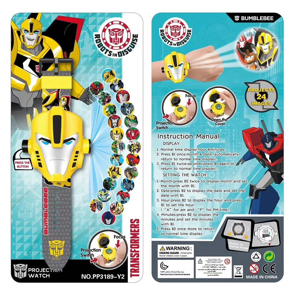 Bumblebee Детские часы с 3D рисунком, Железный человек, Человек-паук, Минни, Хелло Китти, Миньоны, аниме, фигурки маленьких детей, игрушки для мальчиков и девочек - Цвет: Bumblebee