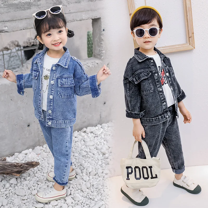 2pcs Boys &amp Girls Fashion Jackets Jeans Kids Clothing Set Denim Cow Style 1 3 5 7 8 Year Old 2020 Clothes OKS195005 | Детская одежда