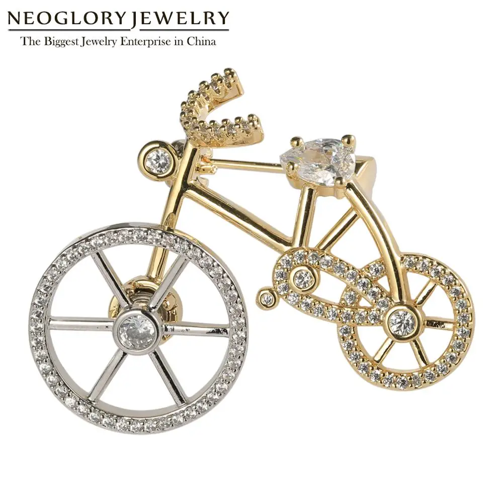 

Neoglory двухцветные циркониевые Броши для женщин и мужчин, высококачественные модные булавки для костюма, подарок для отца