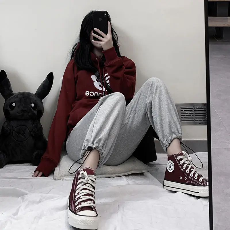 

HOUZHOU Sweatpants Women Korean Sports Pants Women Joggers Gray Classic Pants Tracksuit Pants Jogging Plus Size Trousers Jogger