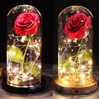 Красная роза в стеклянном куполе на деревянном основании в подарок на День Св. Валентина и День матери, Красавица и чудовище, 2020