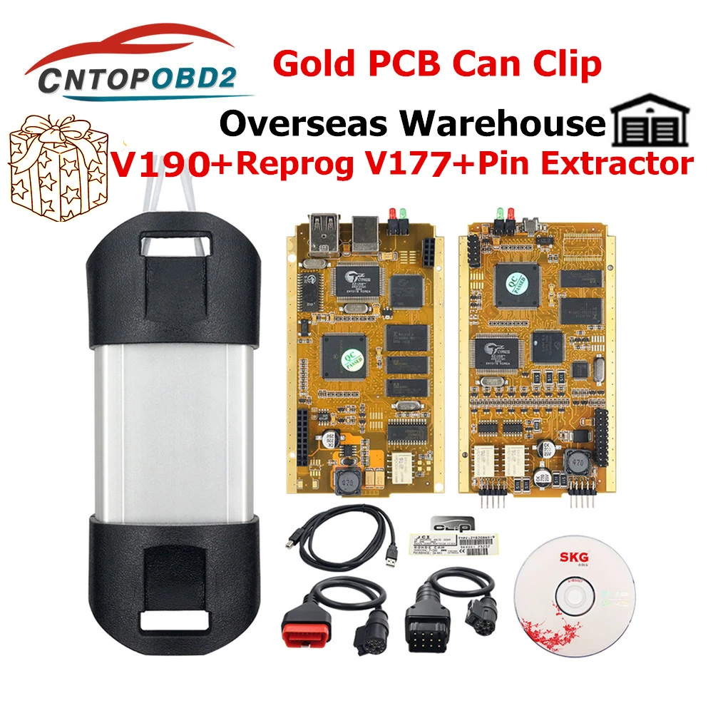 Для Renault Can Clip V190 золотой полный чип CYPRESS AN2131QC AN2131QC Автомобильная диагностическая программа для 1998- Pin экстрактор+ Reprog