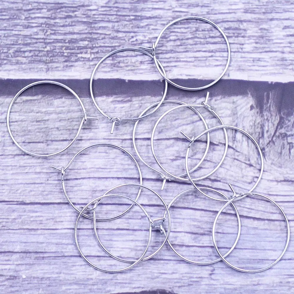 

1000Pcs Earrings Wine Hooks Sign Ear Clasp Alloy Wire Round Silver Tone Jewelry DIY Making Finding Charms 20mm