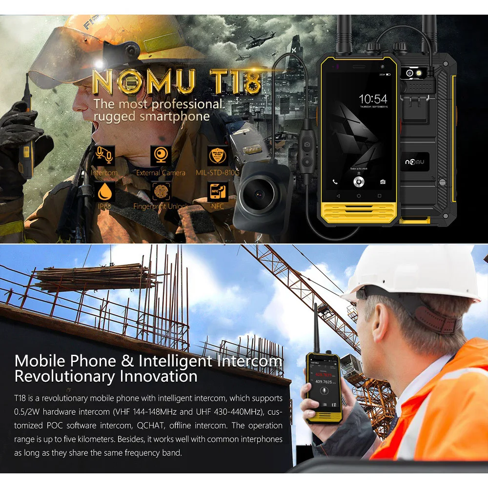 Nomu T18 IP68 портативная рация Водонепроницаемый 4G LTE мобильный телефон 4," MTK6737T четырехъядерный Android 7,0 3 ГБ+ 32 ГБ 5200 мАч NFC Смартфон