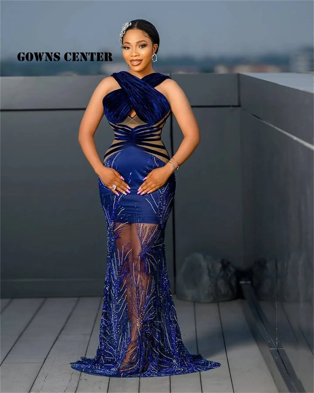 

Navy Blue Aso Ebi Lace Styles Evening Dresses Mermaid Prom Gown Sexy African Fashion Dress Party Gowns