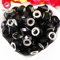 10pcslot black color glass beads cut faceted large hole spacer fit pandora charms bracelet bangle snake chain necklace jewelry