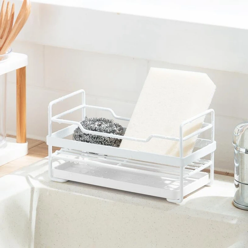 

Kitchen Sink Sponge Holder Drying Rack Bottom Water Collecting Tray Removable Hollow Out Drainer Soap Storage Supplies