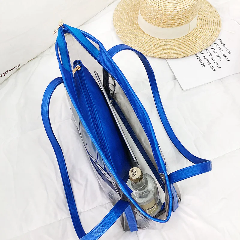 

Transparent PVC Laser Shoulder Bag Women Handbag Beach Tote Hot Sale Jelly Color Plastic Clear Large Capacity Composite package