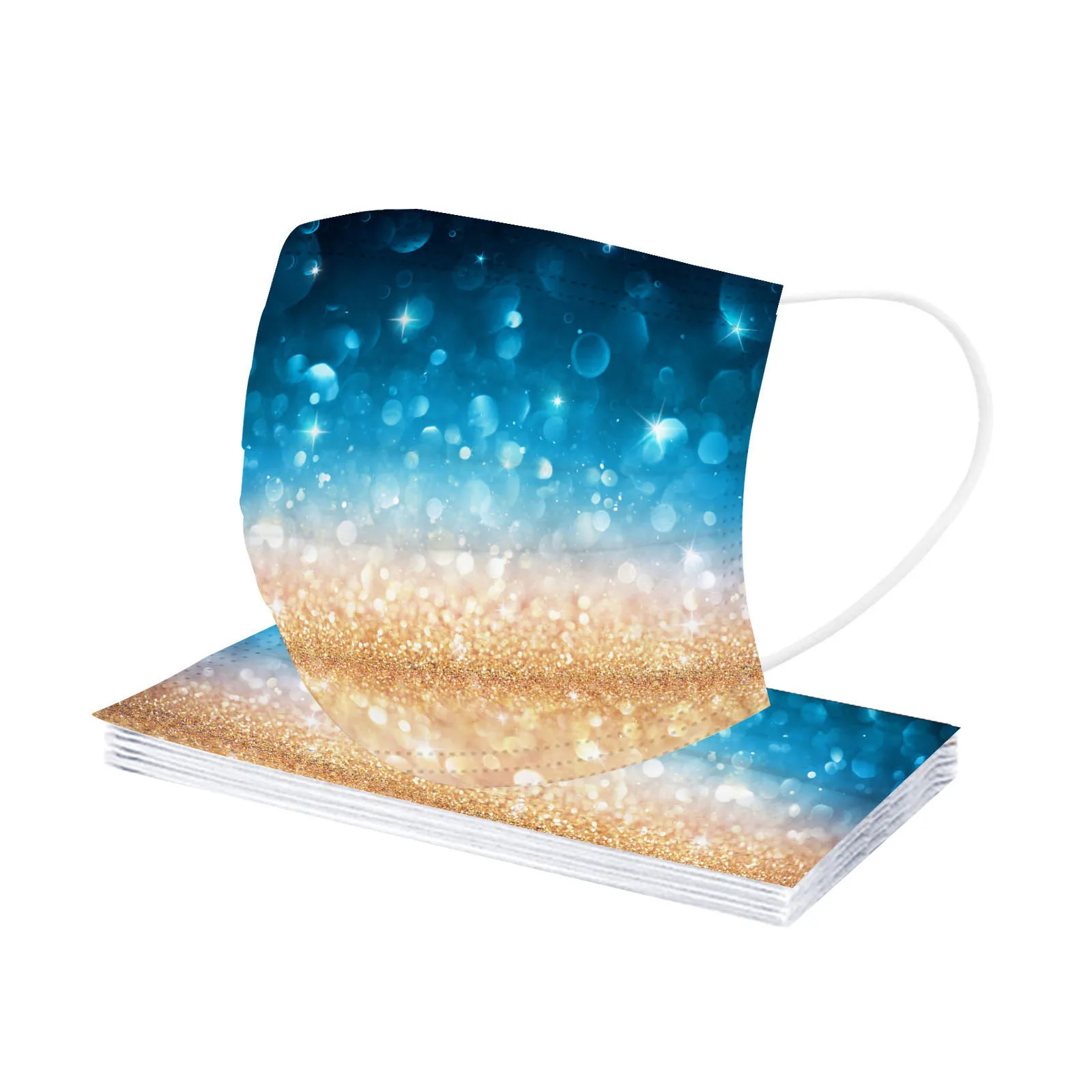 

10PC Adult Shiny Printed Mask Cotton Christmas Face Mask Protection Dustproof breathable Mask 3 Layer Earring Face Mask D09