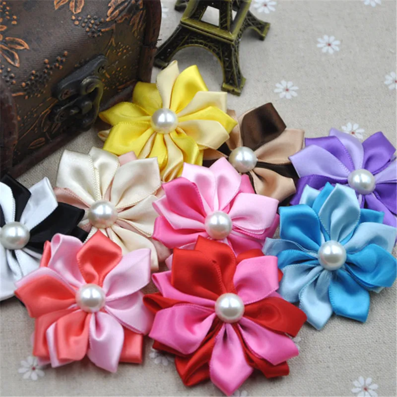 20 шт. атласная лента с цветами жемчужной аппликацией для рукоделия свадьбы 9