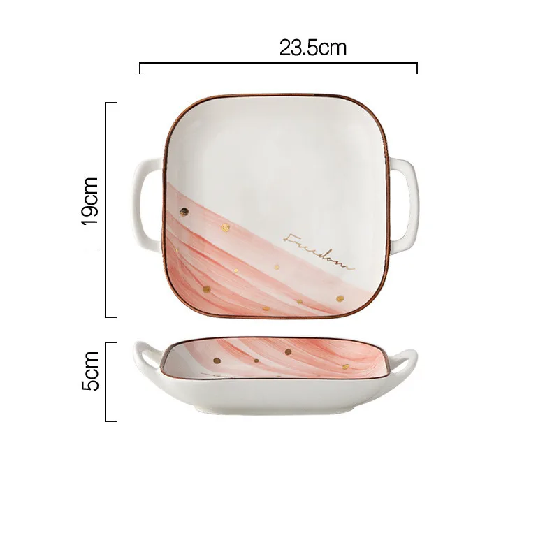 Северный золотой край квадратная керамическая тарелка Двойные Уши термостойкая