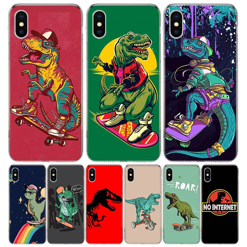

Dinosaur Skate Dude Play Silicon Call Phone Case For Apple iPhone 11 13 Pro Max 12 Mini 7 Plus 6 X XR XS 8 6S SE 5S + Cover Bag