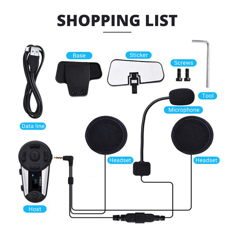 

HEROBIKER Motorcycle Intercom Helmet Headset Waterproof 6 people connect Helmet Speaker Interphone Moto Headset Intercom 1200M