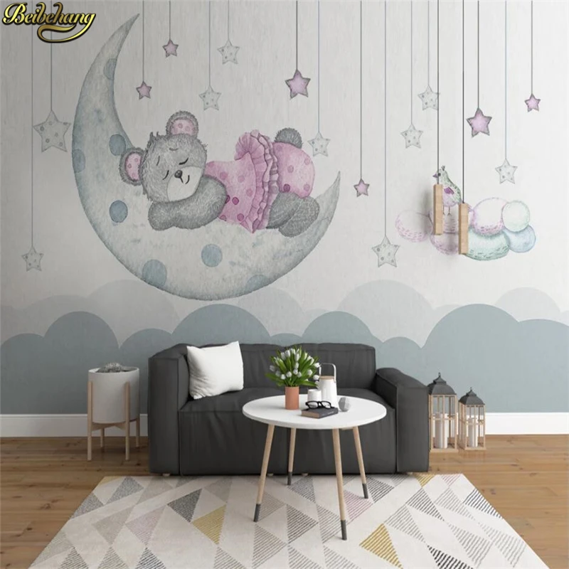 Beibehang Скандинавская ручная роспись мультфильм мечта Луна бутон звезды медведь детская комната фон стены 3d обои росписи