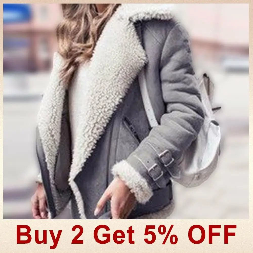 Women Suede Leather Jackets Female Faux Shearling Sheepskin Coats Autumn Winter Lambs Wool Short Motorcycle Coats Windbreaker
