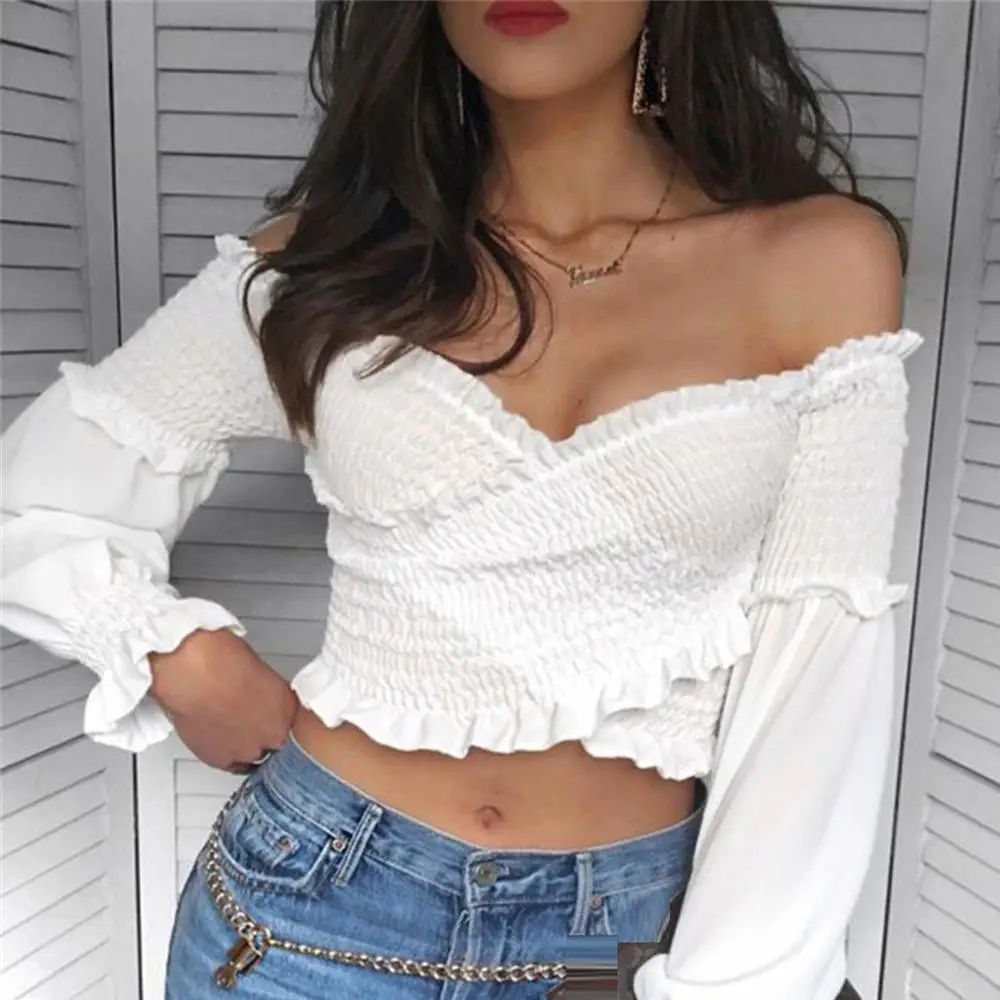 2020 элегантная женская блузка с пышными рукавами модная пикантная рубашка