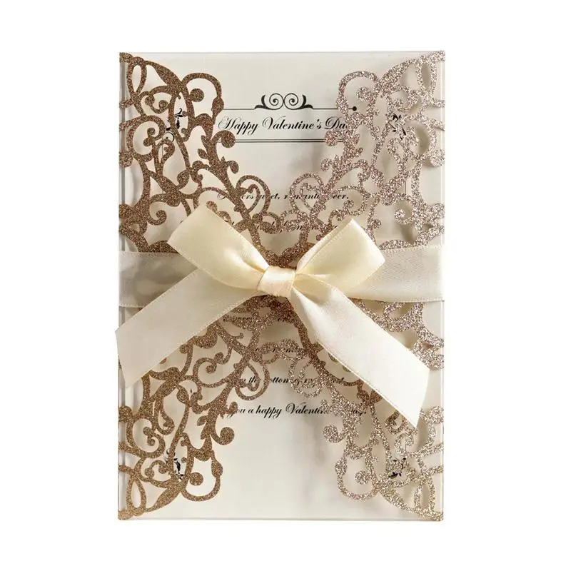 

10PCS Bowknot Lace Laser Cut Greeting card Wedding invitations Kit White Pocket Cards Blank Print party supplies Envelope
