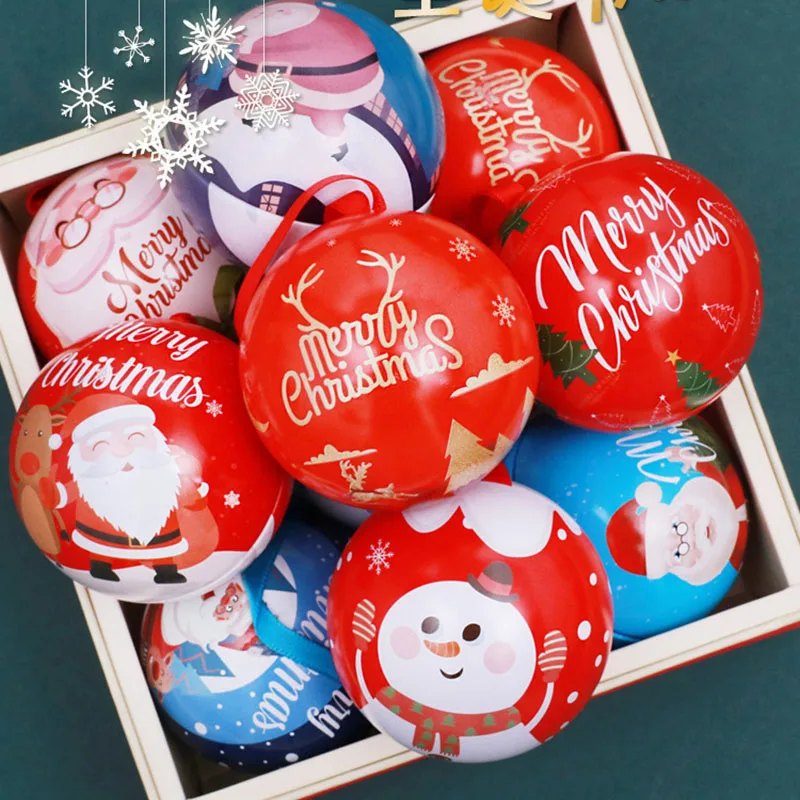 

New Cartoon Christmas Candy Box Tinplate Ball Candy Jar Gift Round Ball Packaging Box Christmas Eve Christmas Tree Decorations