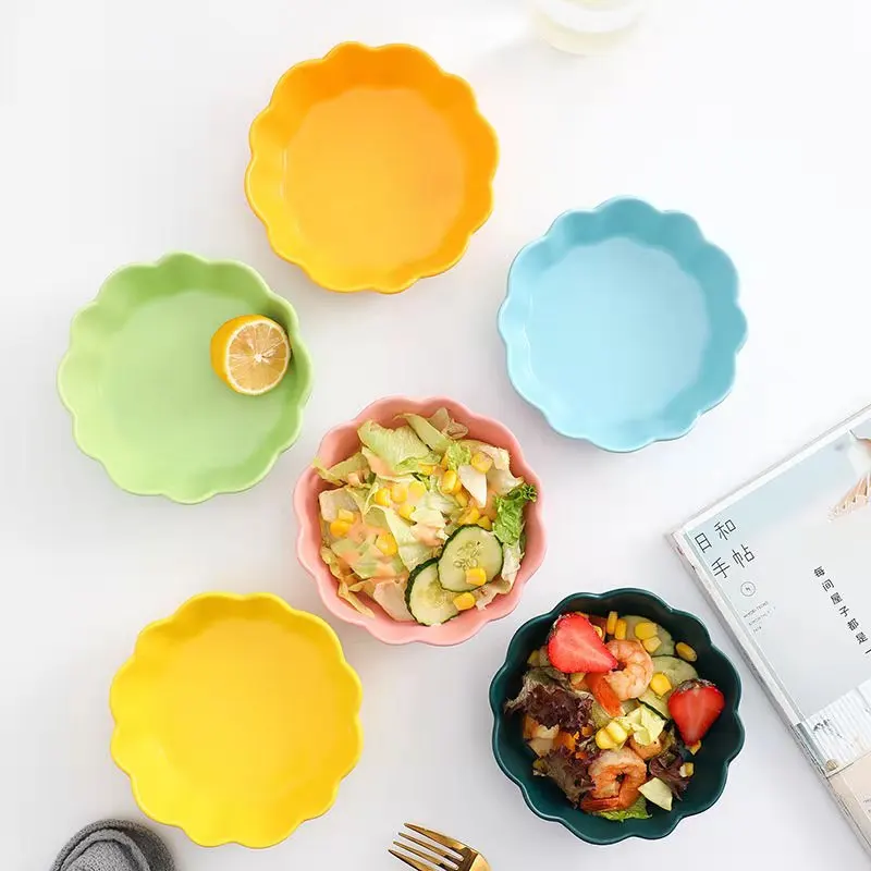 

Shape Plate Bowl Japanese Flower Type Ceramic Tableware Dessert Dessert Plate Home Western Food Plate Bowl