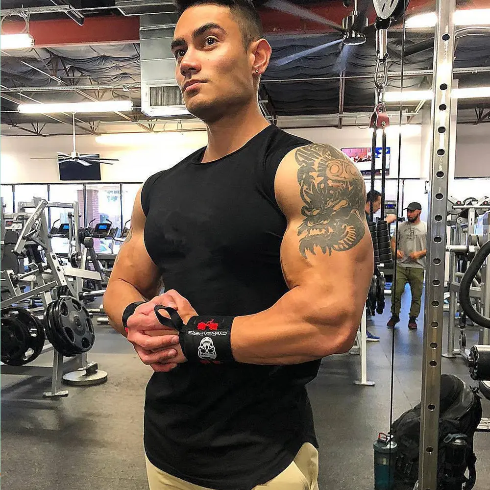 Мужская майка для тренажерного зала однотонная хлопковая фитнеса бодибилдинга