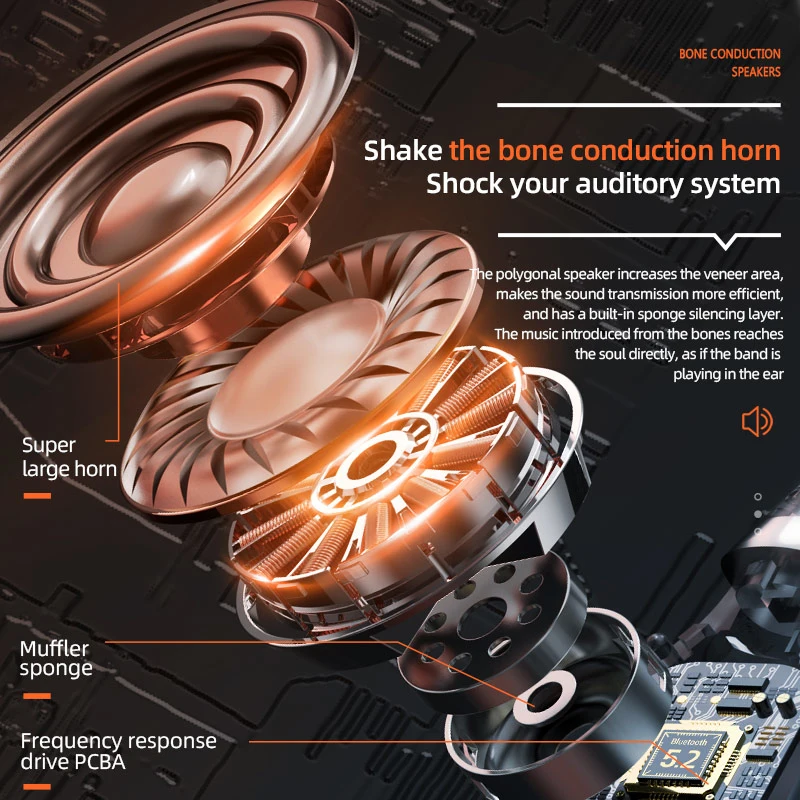 Беспроводные наушники с костной проводимостью синими зубьями спортивные