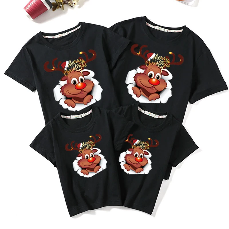 Рождество Одежда для мамы и дочки Для взрослых детей футболка одинаковые