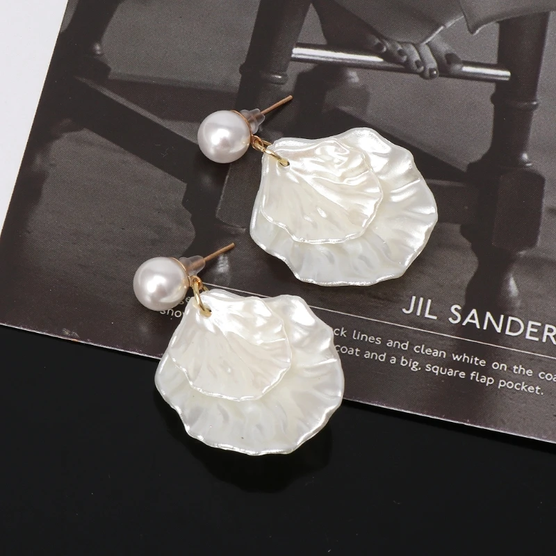 

Mother of Pearl Double Carve Shell Leaf Dangle Hook Earrings Silver Tone Jewelry R2LE
