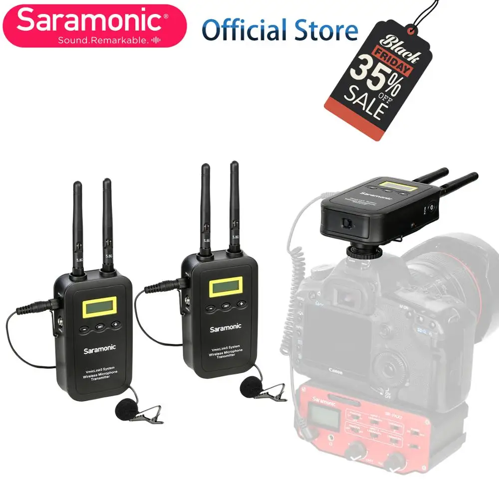 Saramonic 5,8 ГГц беспроводной петличный микрофон Система VmicLink5 3 передатчика и 1 приемник для Canon EOS Nikon D3300 DSLR камеры