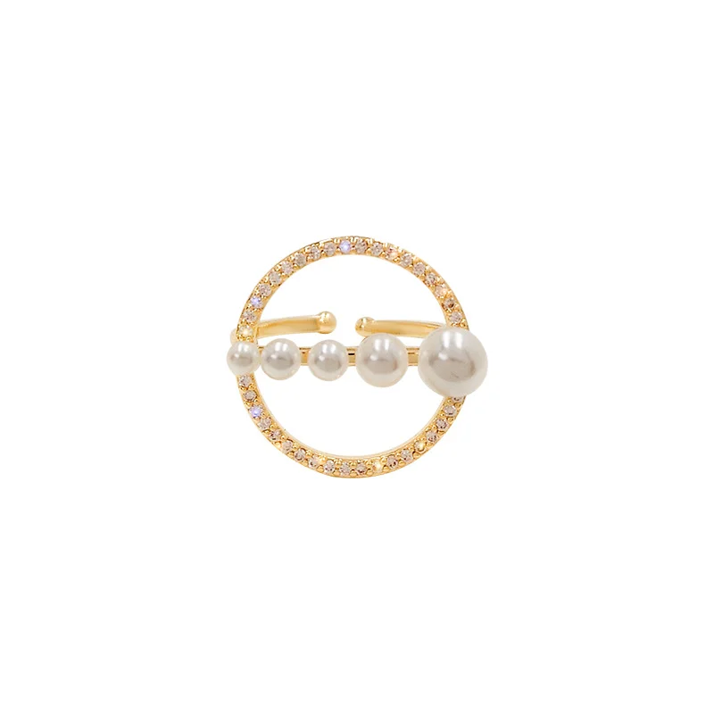 

Design Sense Round Pearl Gold Opening Rings For Woman 2021 New Gothic Korean Fashion Jewelry Wedding Party Girl's Sexy Ring Set