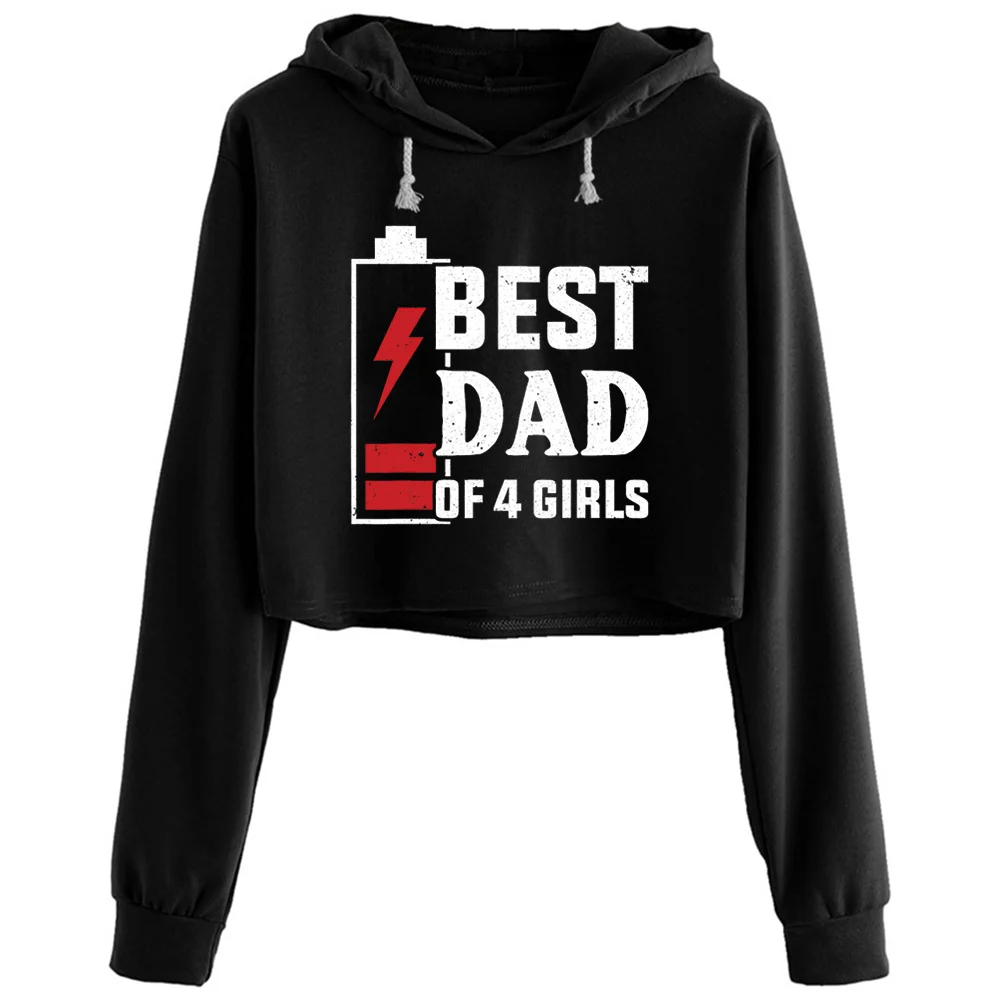 

Best Dad Of 4 Girls Daughters Fathers Day Crop Hoodies Women Korean Y2k Kawaii Goth Pullover For Girls