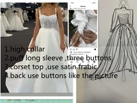 custom made ivory satin a line wedding dress high collar puff long sleeve three buttons long corset bridal gown long train 100cm