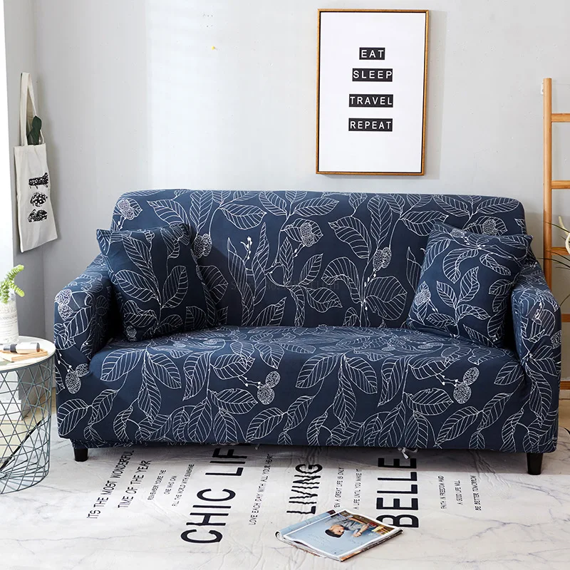 

Knitted Printed Blue Leaf Sofa Cover Full Stretch Sofa Cover Full Cover Polyester Modern Minimalist Sofa Cover