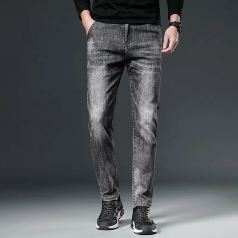 

Men's Four Seasons Business Casual Jeans 2021 High-quality Classic Style Fashion Dark Gray Trousers Brand Men's Pants