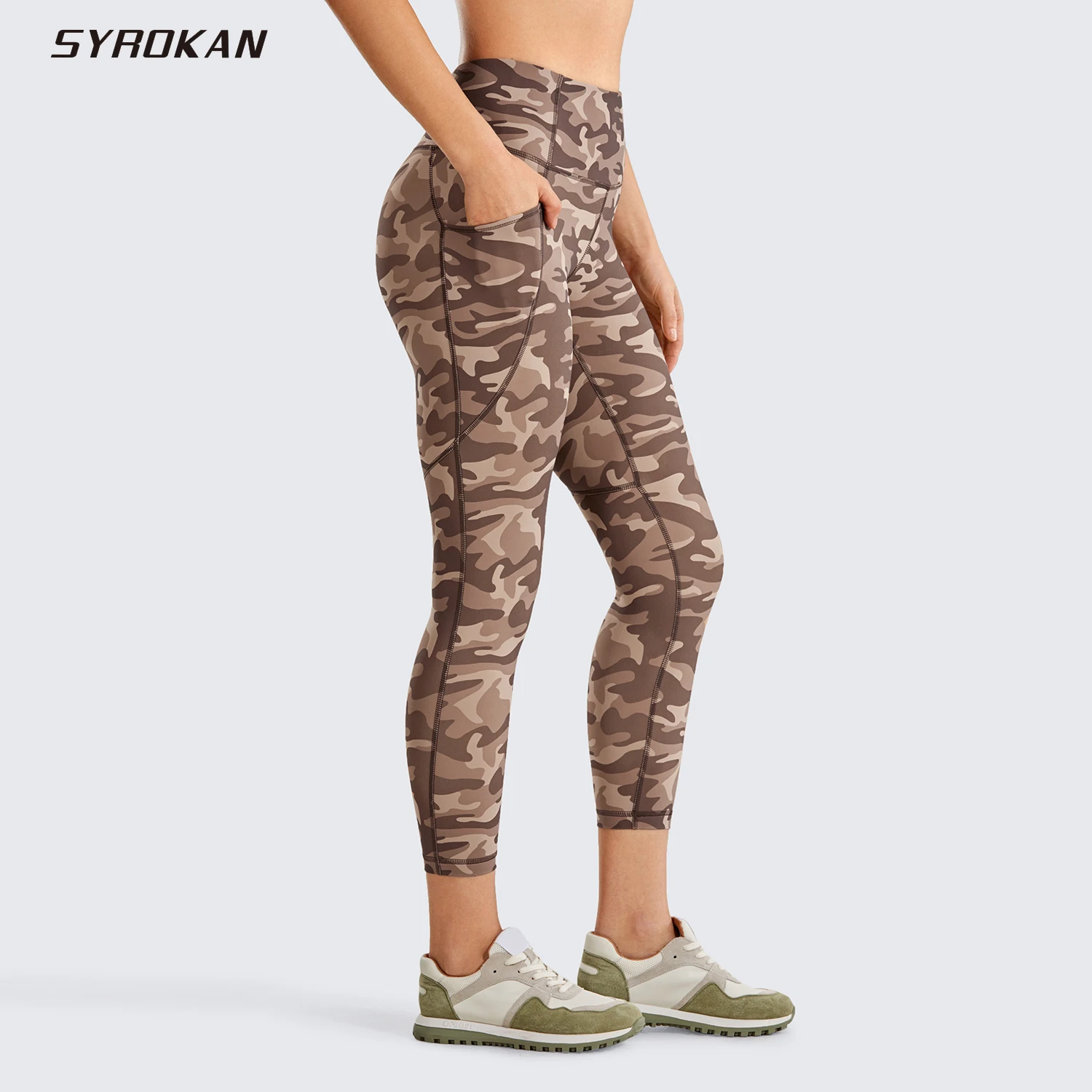 

SYROKAN Women's Naked Feeling Workout Leggings High Waisted Yoga Capri Leggings with Pockets -21 Inches