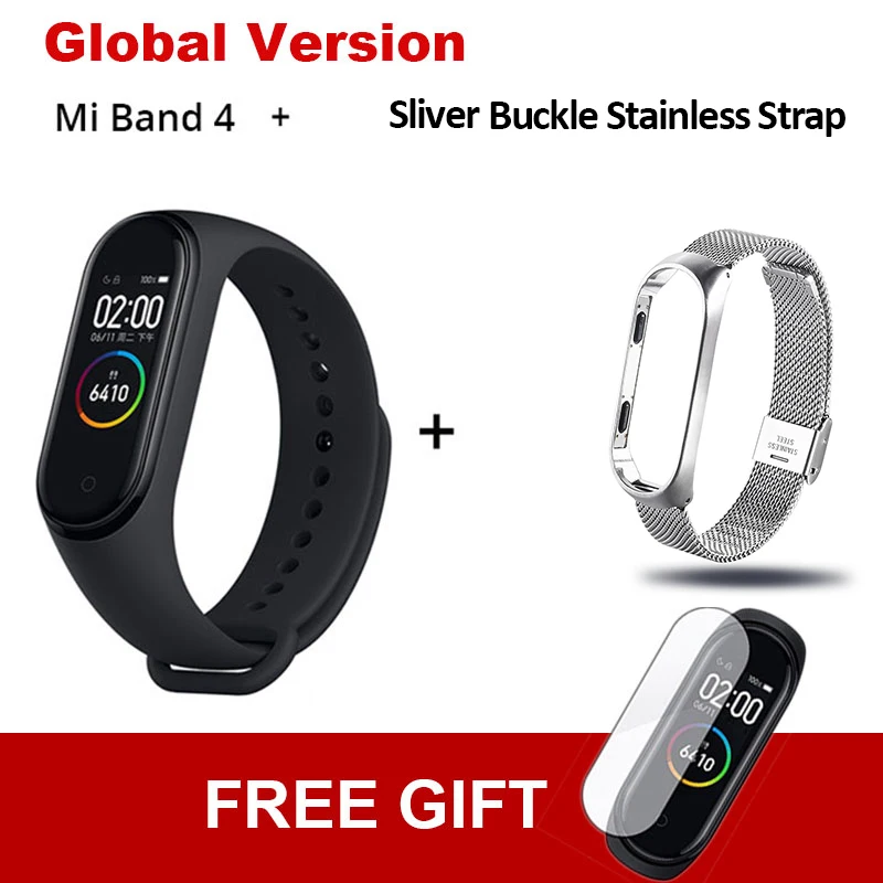 GL Add SILER Buckle Xiaomi mi Band 4 новейший mi band 4 Mp3 музыкальный цветной экран фитнес частота сердечных сокращений Bluetooth 5,0 умные часы - Цвет: GL Add SILER Buckle
