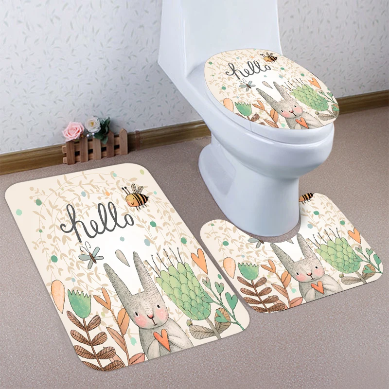 Wooden plank wood grain flower printing flannel toilet bathroom three-level set of floor mats non-slip absorbent decorative mat | Дом и сад