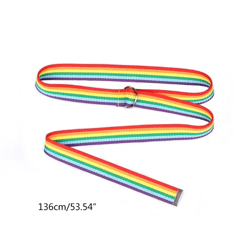 

Women Waistband Double Loop D-shaped Rainbow Color Straps Casual Decorative Belt